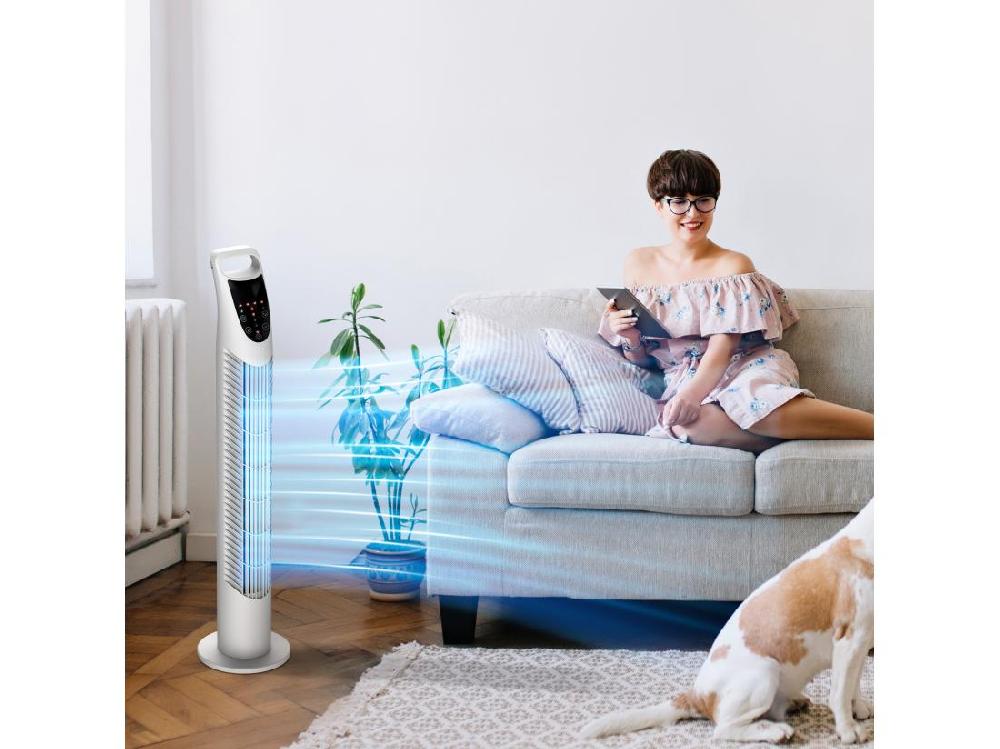 Vente Unique Ventilateur Colonne Tour Oscillant Silencieux 40 W Télécommande Panneau Contrôle Tactile 3 Vitesses Ø 18 X 78H Cm Blanc