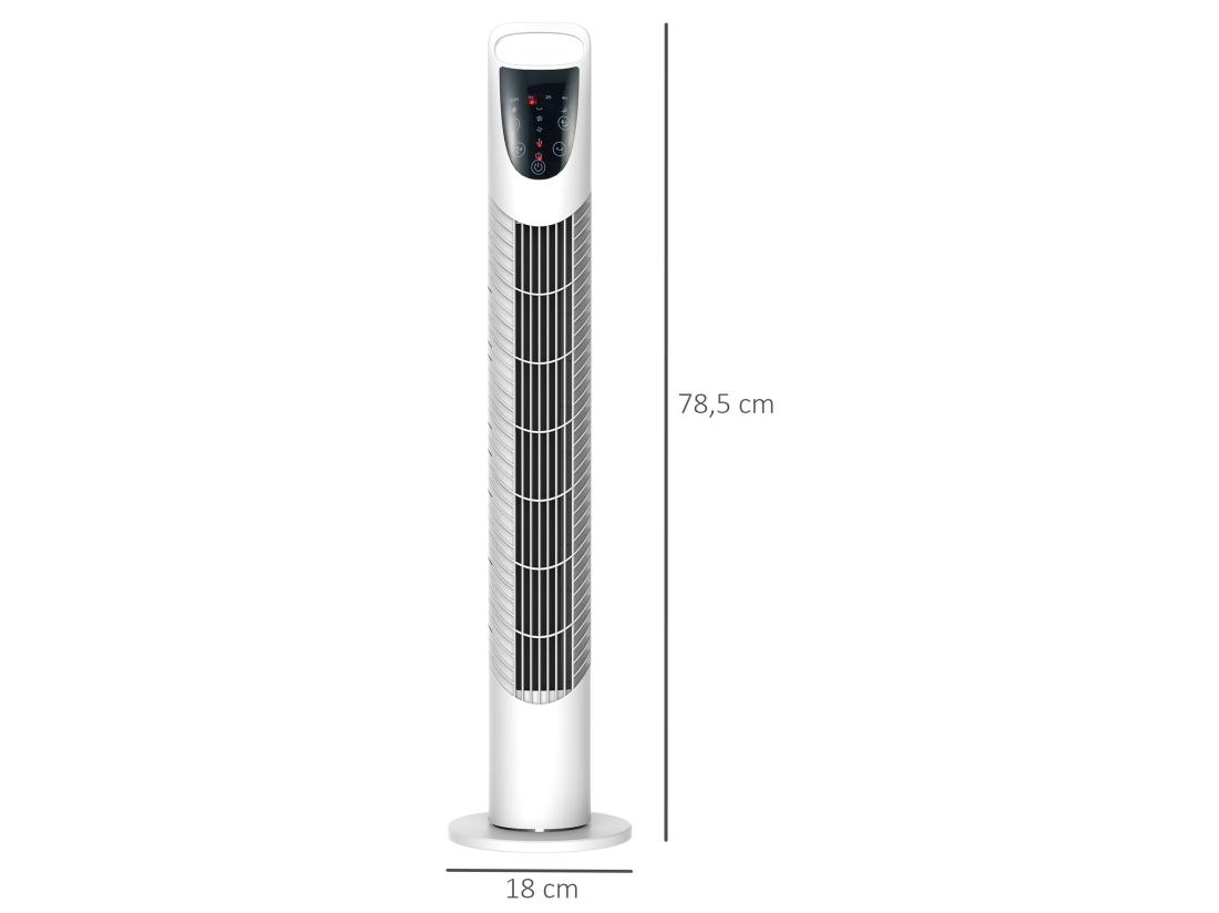 Vente Unique Ventilateur Colonne Tour Oscillant Silencieux 40 W Télécommande Panneau Contrôle Tactile 3 Vitesses Ø 18 X 78H Cm Blanc