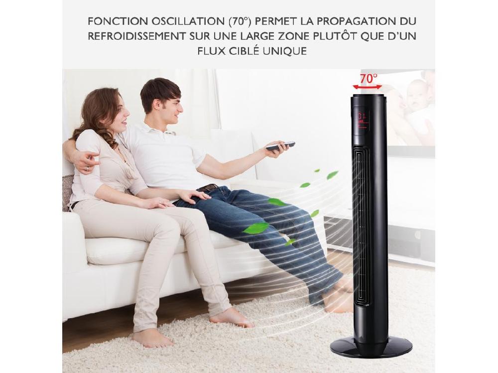Vente Unique Ventilateur Colonne Tour Oscillant Silencieux 45 W Avec Télécommande écran Affichage Minuterie 3 Modes 3 Vitesses 32L X 32l X 96H Cm Noir