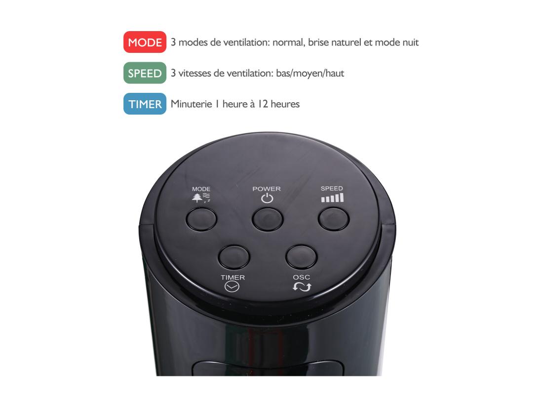 Vente Unique Ventilateur Colonne Tour Oscillant Silencieux 45 W Avec Télécommande écran Affichage Minuterie 3 Modes 3 Vitesses 32L X 32l X 96H Cm Noir