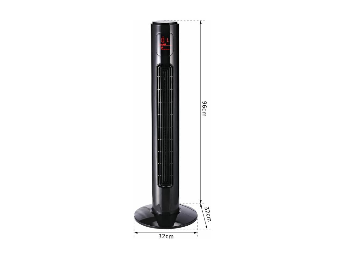 vente unique Ventilateur colonne tour oscillant silencieux 45 W avec télécommande écran affichage minuterie 3 modes 3 vitesses 32L x 32l x 96H cm noir