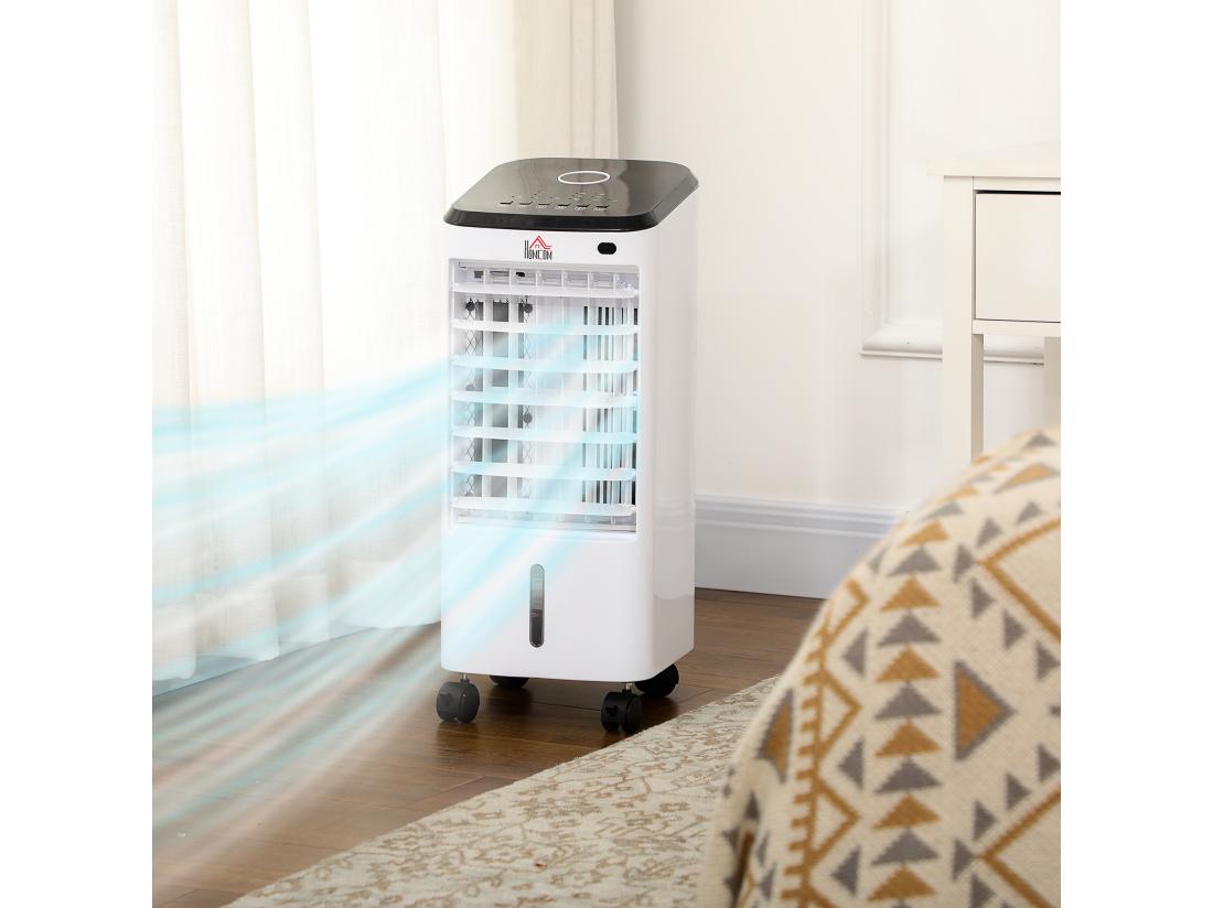 Vente Unique Ventilateur Rafraichisseur Humidificateur 3 En 1 - Roulettes Télécommande - Silencieux Oscillant 65W - Réservoir 3 5L - Blanc Noir