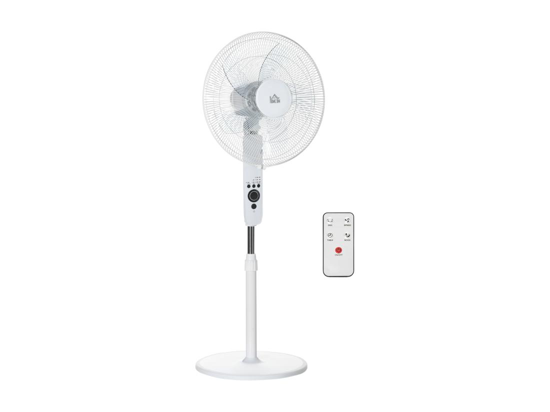 Vente Unique Ventilateur Sur Pied Ø 44 Cm Hauteur Réglable Oscillant Silencieux 45 W Avec Télécommande Minuterie 3 Modes 3 Vitesses Blanc
