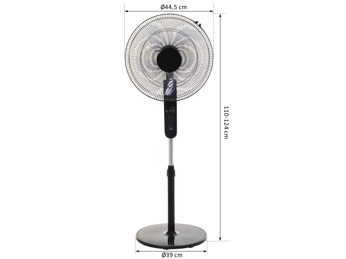 Vente Unique Ventilateur Sur Pied Ø 44 Cm Hauteur Réglable Oscillant Silencieux 45 W Avec Télécommande Minuterie 3 Modes 3 Vitesses Noir
