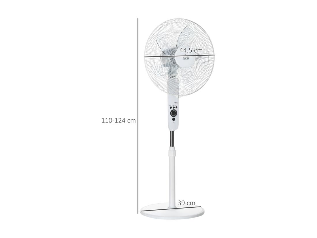 vente unique Ventilateur sur pied Ø 44 cm hauteur réglable oscillant silencieux 45 W avec télécommande minuterie 3 modes 3 vitesses blanc