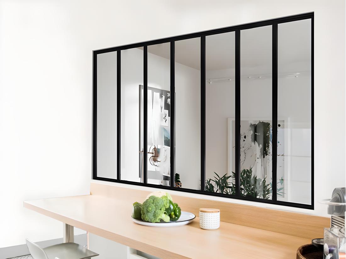 Vente Unique Verrière Atelier En Aluminium Thermolaqué - 210x105 Cm - Noir - BAYVIEW