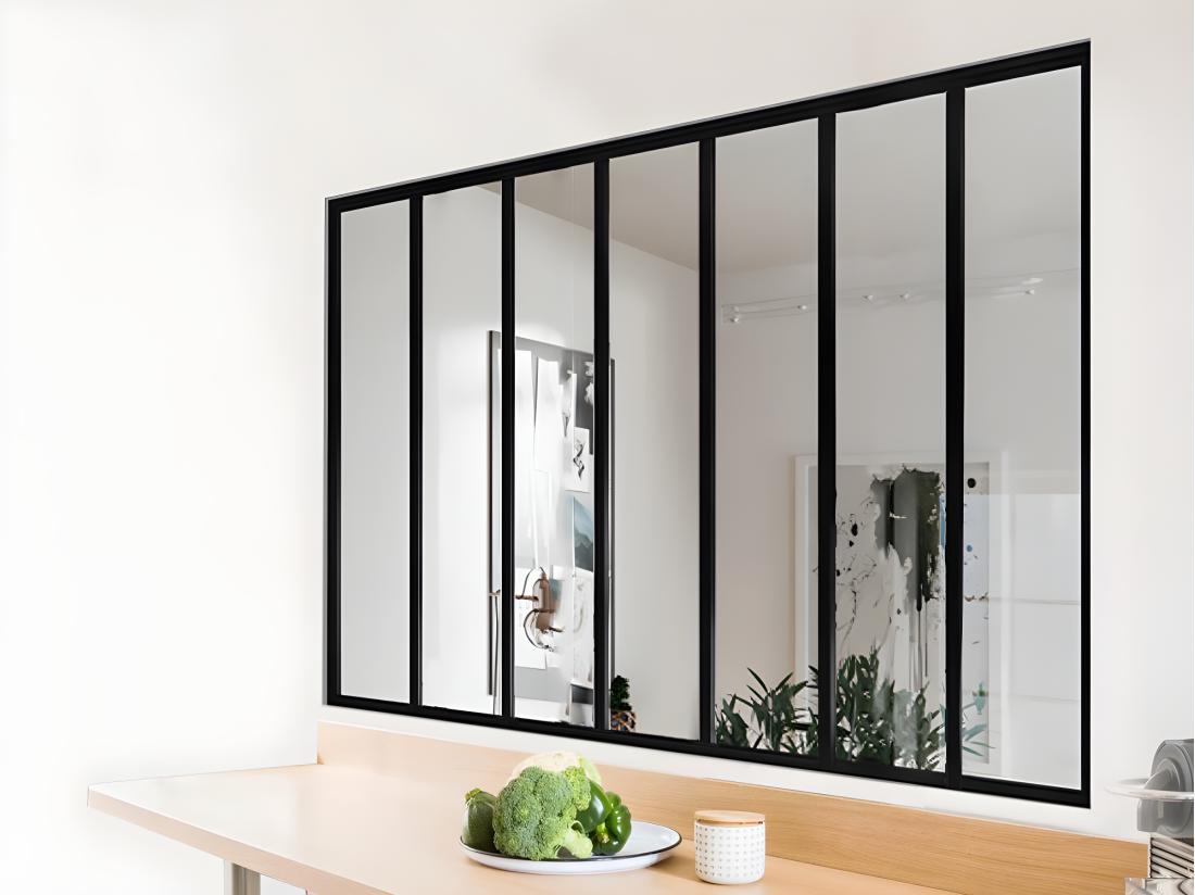 Vente Unique Verrière Atelier En Aluminium Thermolaqué - 210x130 Cm - Noir - BAYVIEW