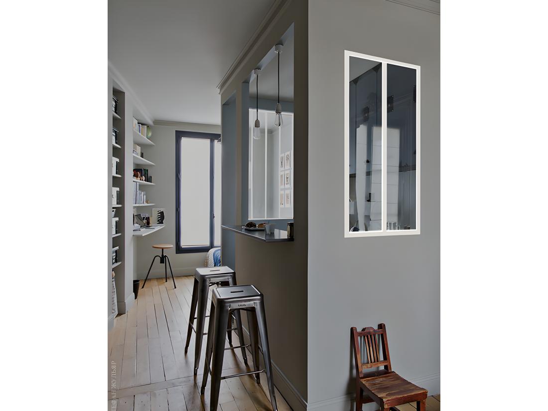 vente unique Verrière atelier en aluminium thermolaqué - 60x105 cm - Blanc - BAYVIEW