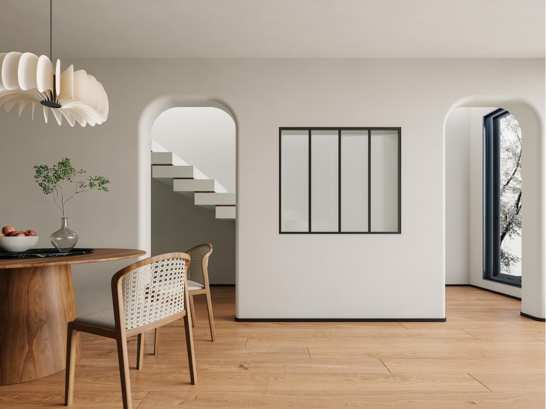 Vente Unique Verrière Atelier En Aluminium Thermolaqué Et Verre Trempé Texturé 120x105 Cm - Noir - VIETRA