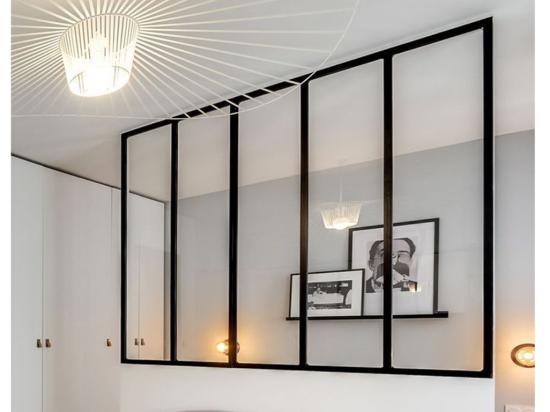 Vente Unique Verrière Atelier En Aluminium Thermolaqué Et Verre Dépoli - 180x105 Cm - Noir - BAYVIEW