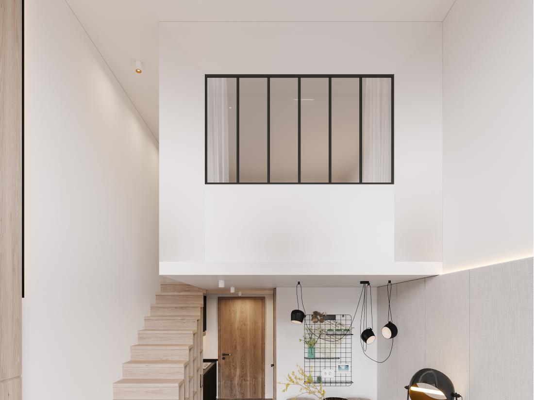vente unique Verrière atelier en aluminium thermolaqué et verre dépoli - 180x105 cm - Noir - BAYVIEW