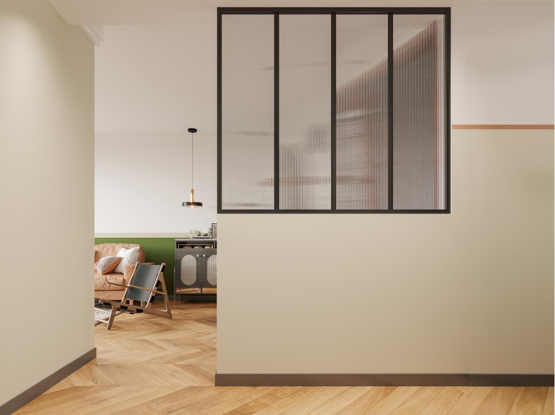 vente unique Verrière atelier en aluminium thermolaqué et verre trempé texturé 120x105 cm - Noir - VIETRA