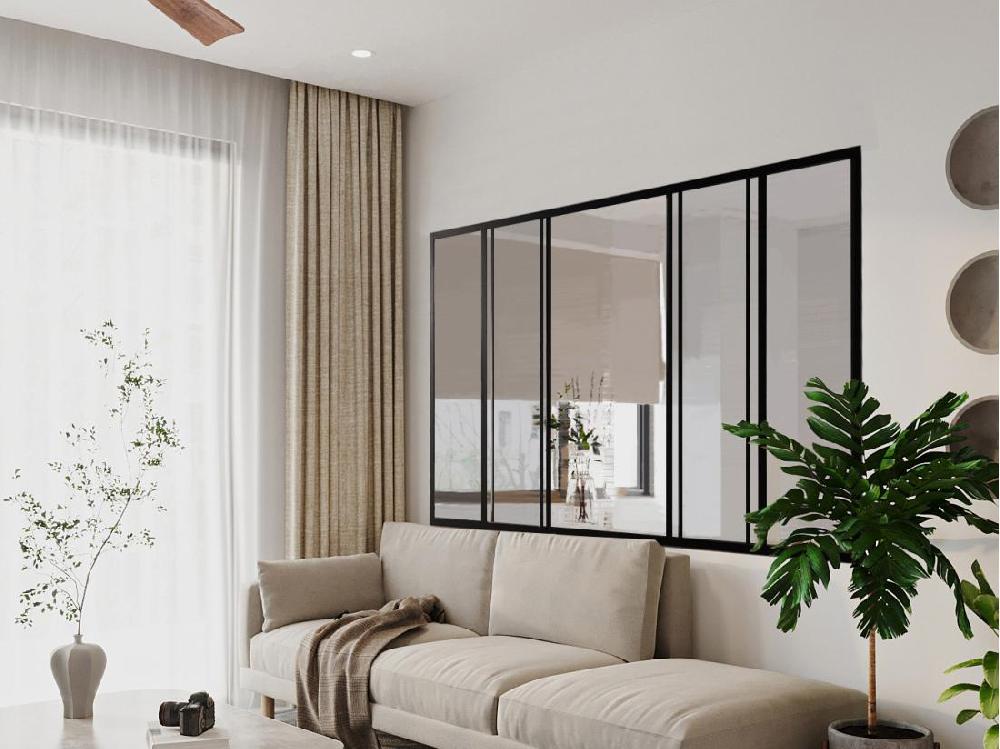 vente unique Verrière coulissante en aluminium thermolaqué noir 180x130 cm - RAVENA