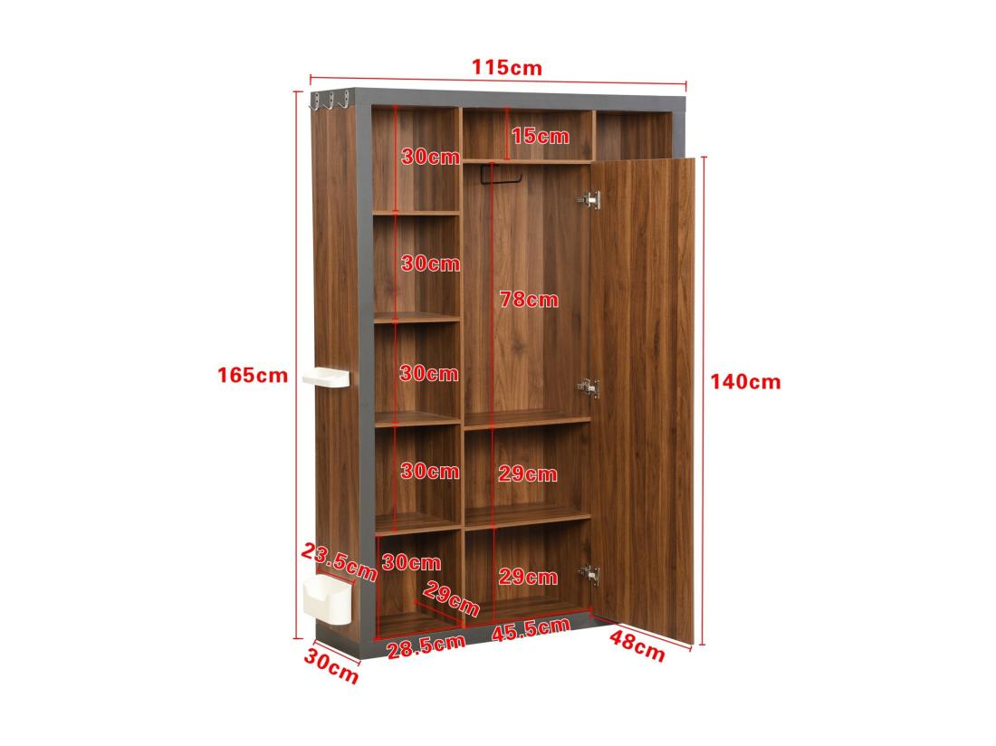 Vente Unique Vestiaire 1 Porte 1 Miroir Et 11 Niches Crochets Latéraux Avec Un Bouclier Parapluie Pour Salon Chambre 115x30x165cm