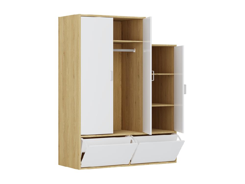 Vente Unique Vestiaire Avec 3 Portes 1 Penderie Et 2 Compartiments Chaussures - Blanc Et Naturel - NYVELA