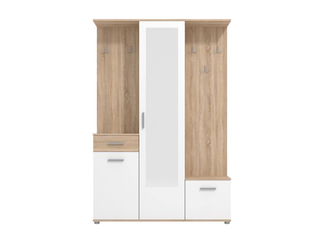 Vente Unique Vestiaire Avec 3 Portes 1 Tiroir Et 1 Miroir - Naturel Et Blanc - CAMOLA