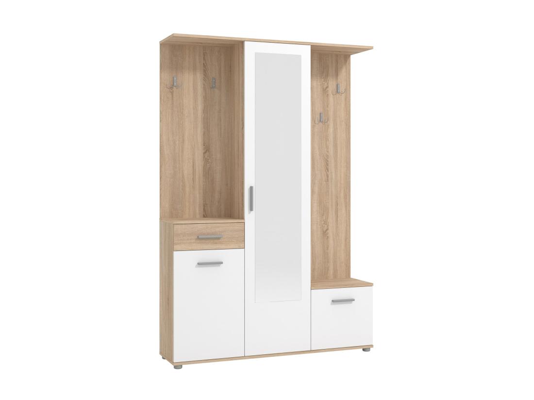 Vente Unique Vestiaire Avec 3 Portes 1 Tiroir Et 1 Miroir - Naturel Et Blanc - CAMOLA
