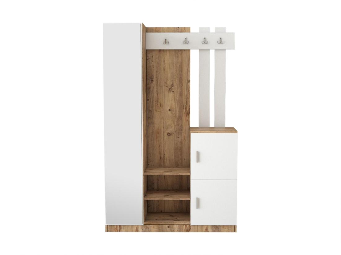 Vente Unique Vestiaire Avec 3 Portes Et 1 Miroir - Blanc Et Naturel - MIROTA