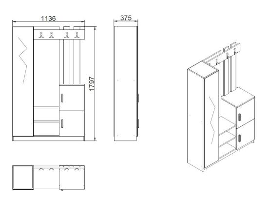 Vente Unique Vestiaire Avec 3 Portes Et 1 Miroir - Blanc Et Naturel - MIROTA