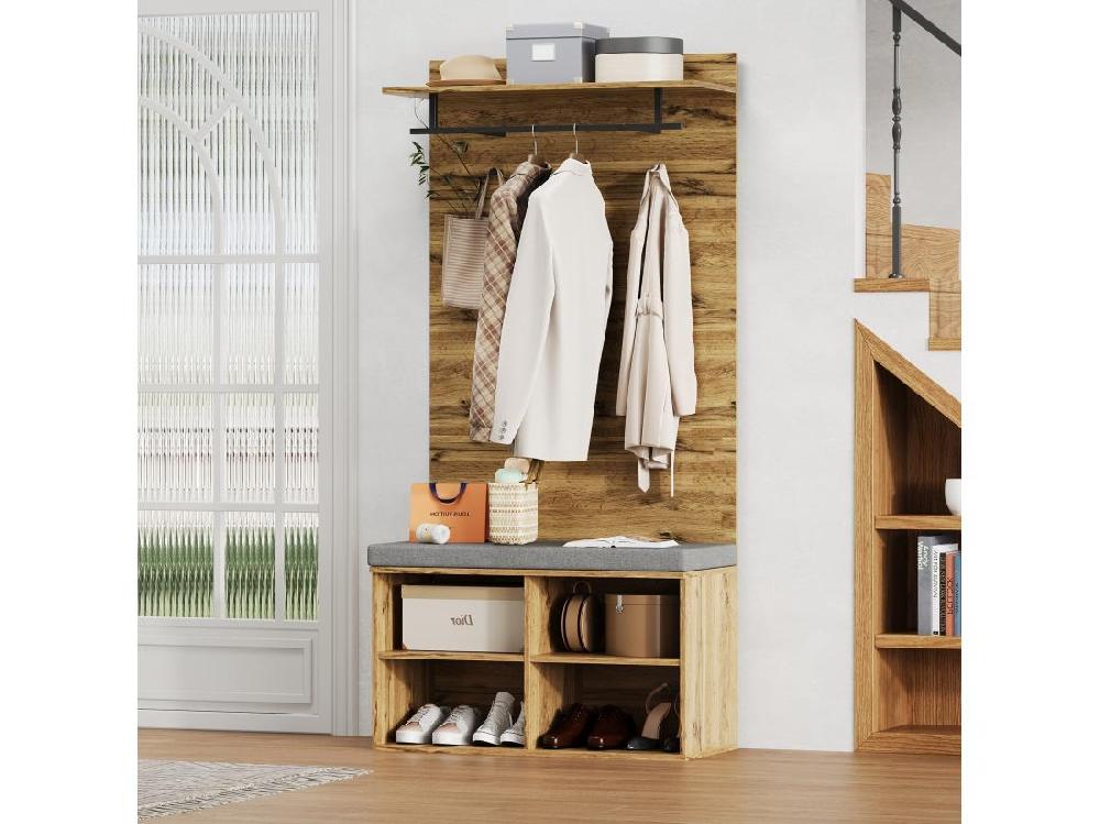 Vente Unique Vestiaire Avec Porte Manteau Et Un Banc à Chaussures - étagères Réglables - Naturel