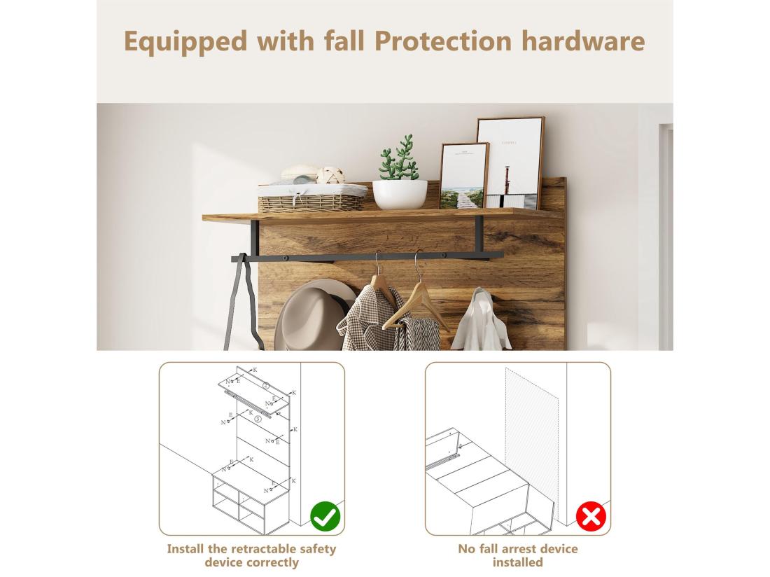 vente unique Vestiaire avec porte manteau et un banc à chaussures - étagères réglables - Naturel