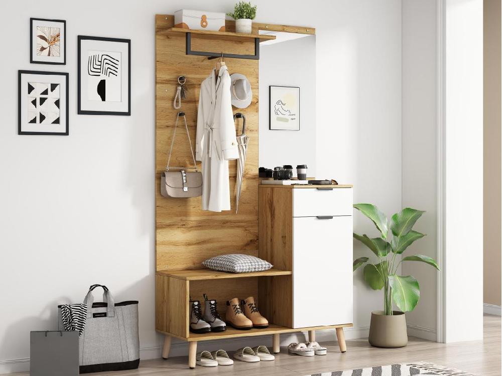 Vente Unique Vestiaire Avec Porte Manteau + Meuble à Chaussures + Miroir - Naturel