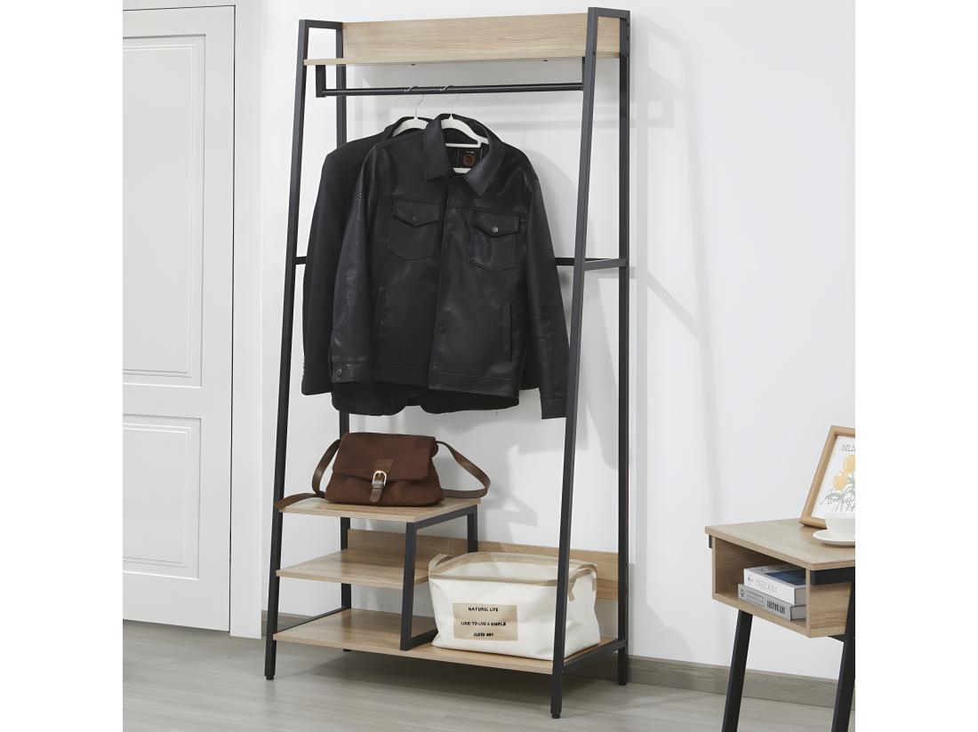 vente unique Vestiaire d'entrée FLORE / Décor chêne blanchi et métal noir