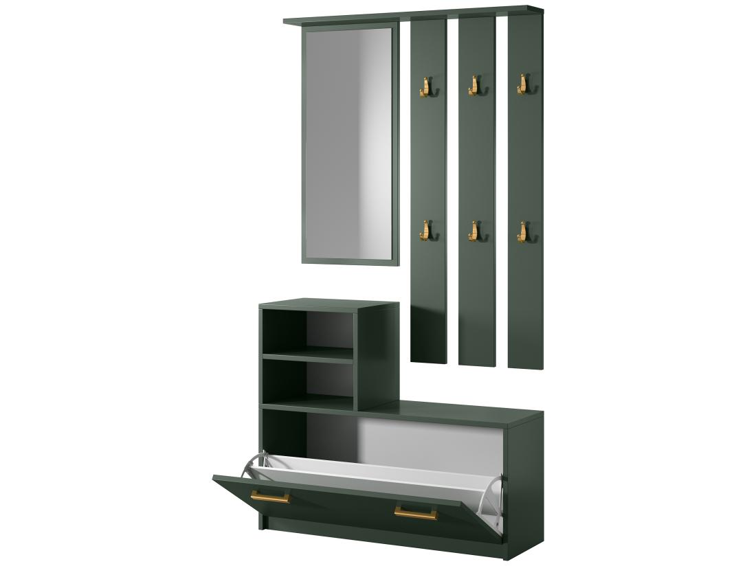 Vente Unique Vestiaire D’entrée / Meuble D’entrée - Vert Bouteille - Armoire à Chaussures - Portemanteau - Miroir - 85 Cm - YESFIR