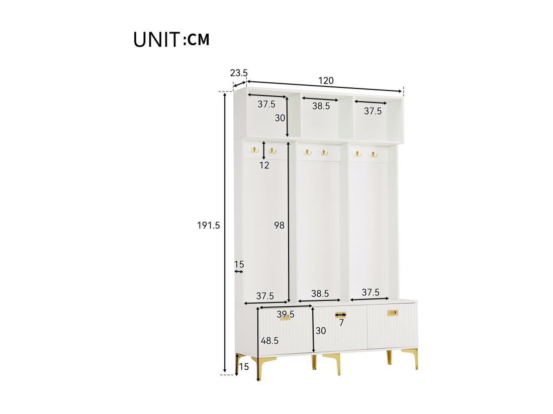 Vente Unique Vestiaire D'entrée Moderne - Avec Porte-manteau Et Rangements à Chaussures - Blanc