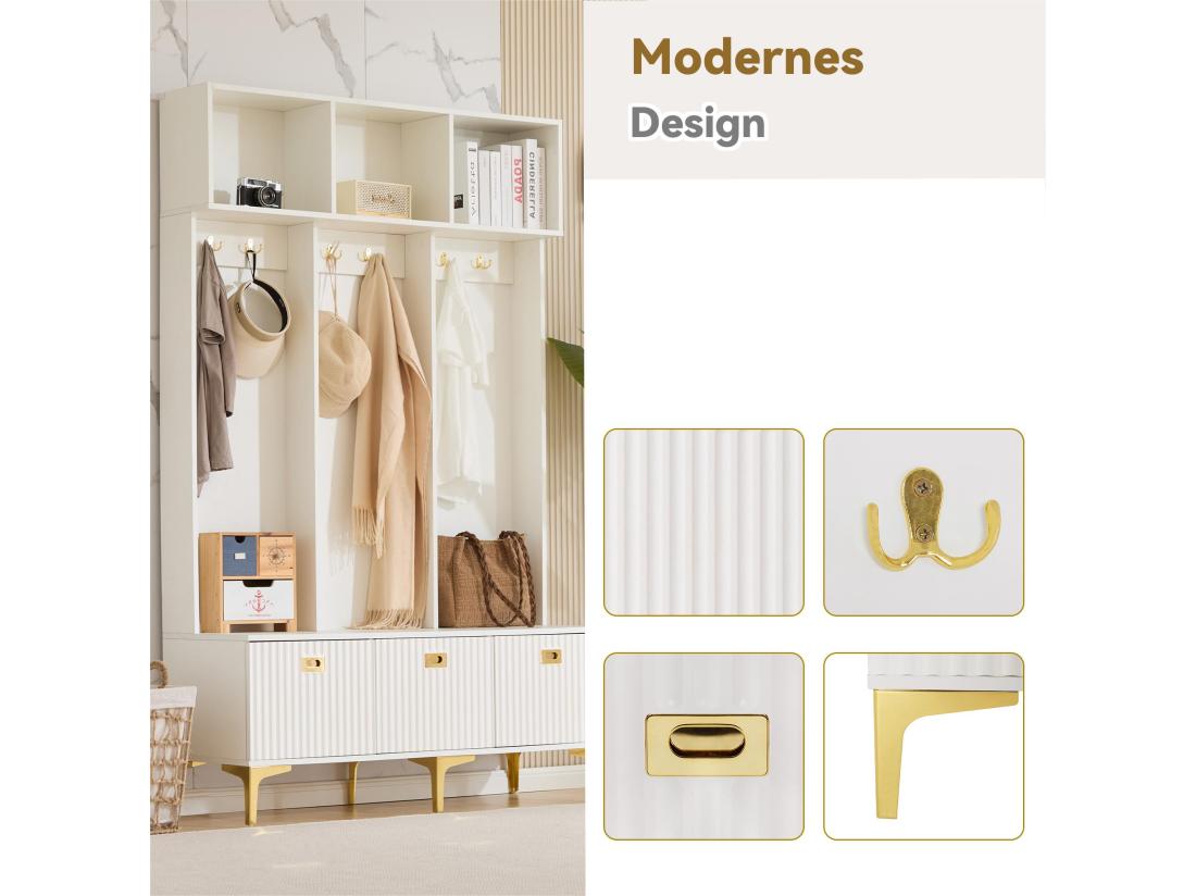 vente unique Vestiaire d'entrée moderne - avec porte-manteau et rangements à chaussures - Blanc