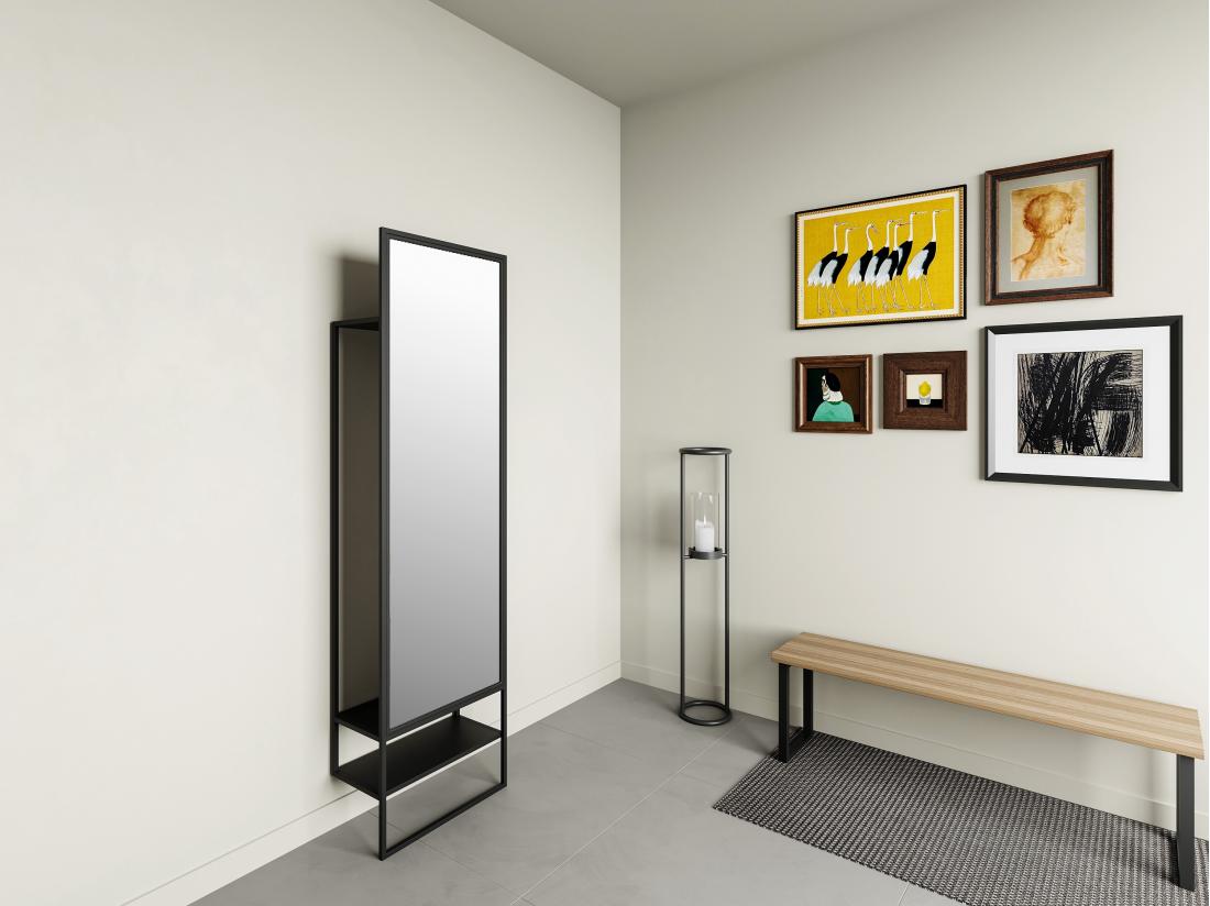 vente unique Vestiaire en métal avec penderie miroir et 1 étagère - Noir - ISALY