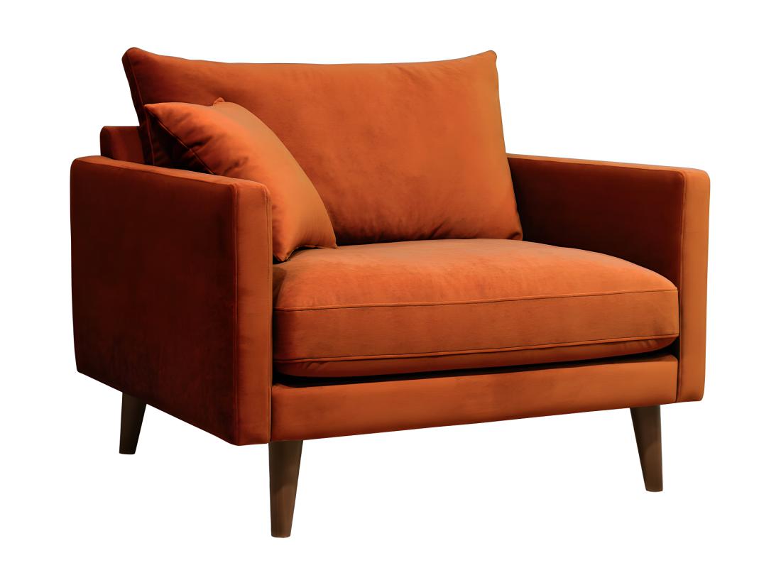Vente Unique Villabon - Fauteuil XL En Velours Pieds Bois Foncé : Couleur - Rouille