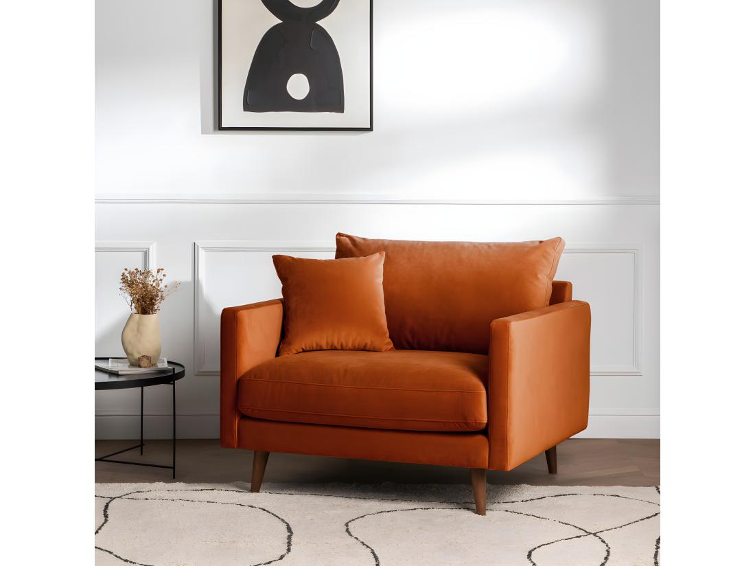 vente unique Villabon - Fauteuil XL en velours pieds bois foncé : Couleur - Rouille