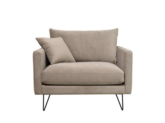 Vente Unique Villabon - Fauteuil XL En Velours Pieds épingles Noirs : Couleur - Beige