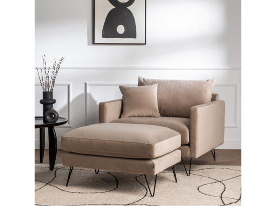 Vente Unique Villabon - Fauteuil XL En Velours Pieds épingles Noirs : Couleur - Beige
