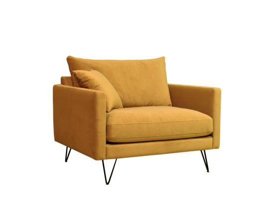 Vente Unique Villabon - Fauteuil XL En Velours Pieds épingles Noirs : Couleur - Jaune Moutarde