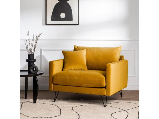 Vente Unique Villabon - Fauteuil XL En Velours Pieds épingles Noirs : Couleur - Jaune Moutarde