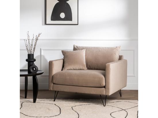 vente unique Villabon - Fauteuil XL en velours pieds épingles noirs : Couleur - Beige