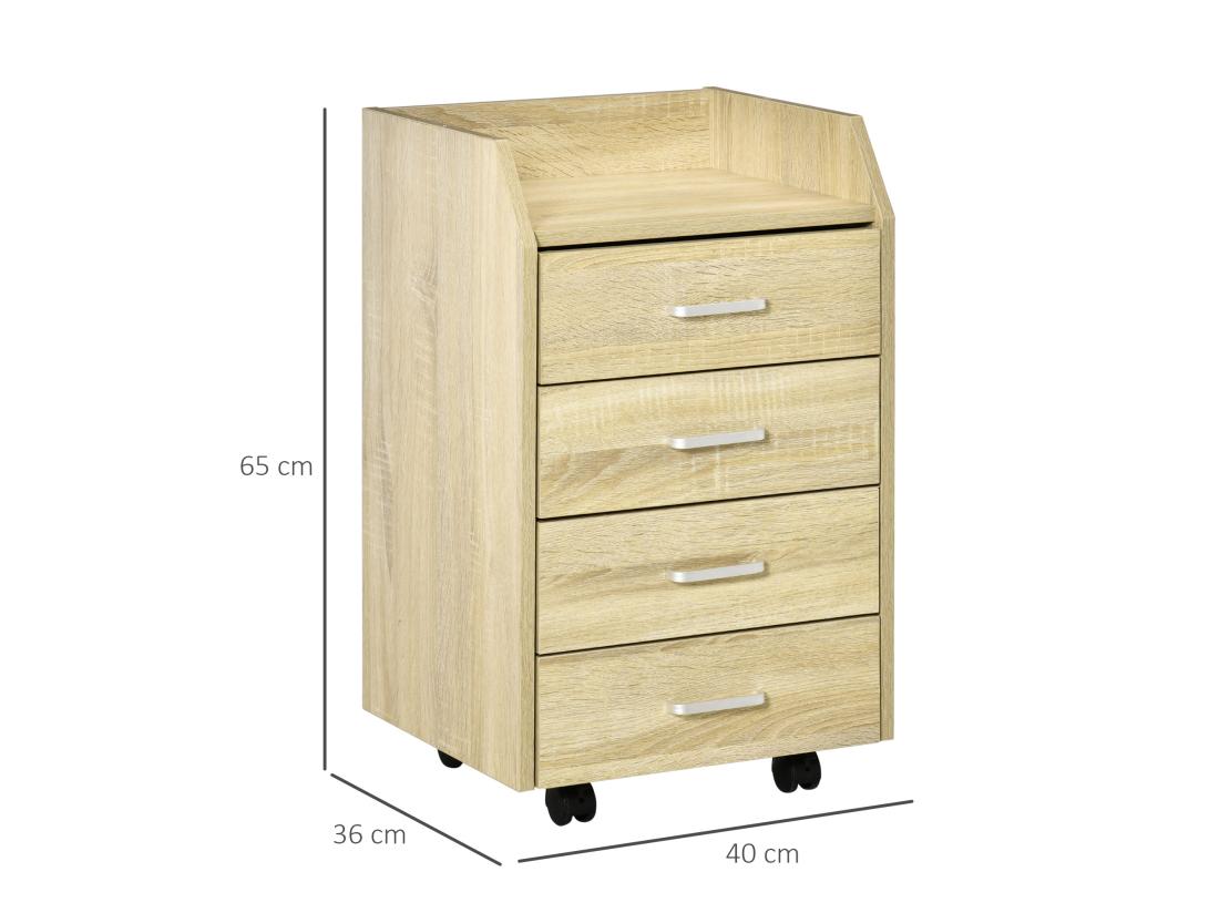 Vente Unique Vinsetto Caisson De Bureau Rangement Bureau Sur Roulettes 4 Tiroirs Coulissants Plateau à Rebord MDF Panneaux Particules Aspect Chêne Clair