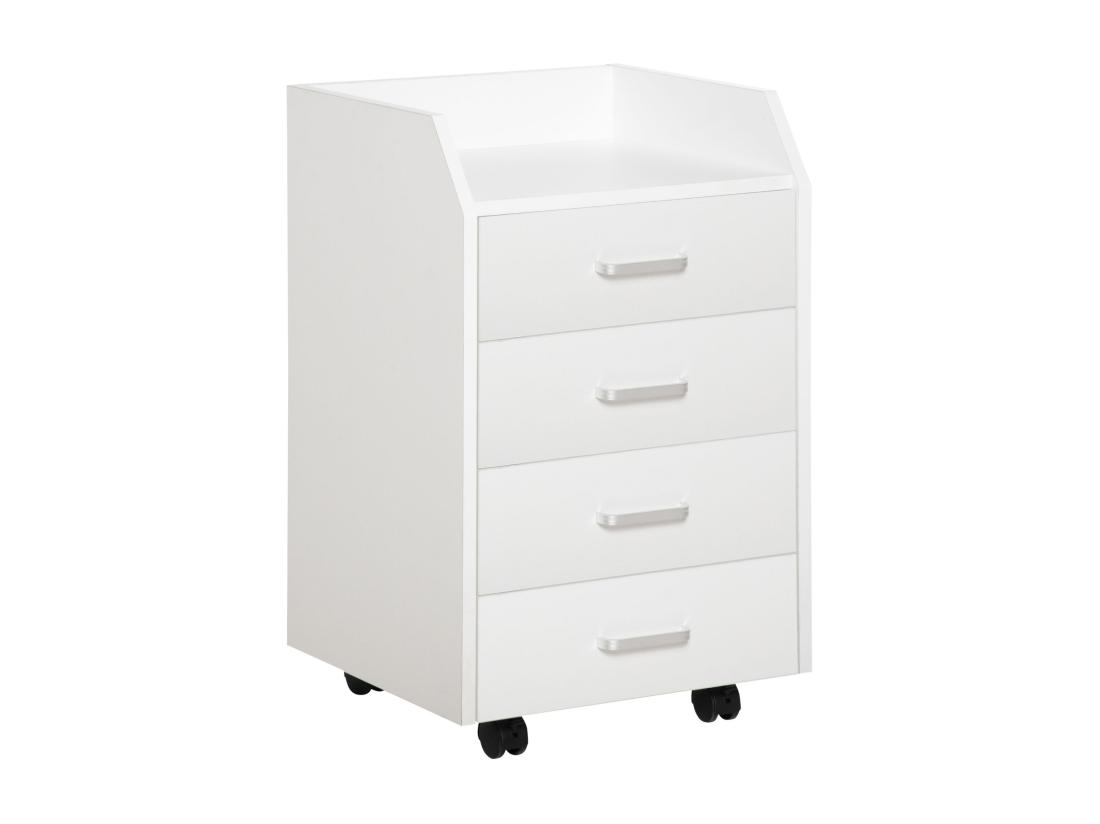 Vente Unique Vinsetto Caisson De Bureau Rangement Bureau Sur Roulettes 4 Tiroirs Coulissants Plateau à Rebord MDF Panneaux Particules Blanc