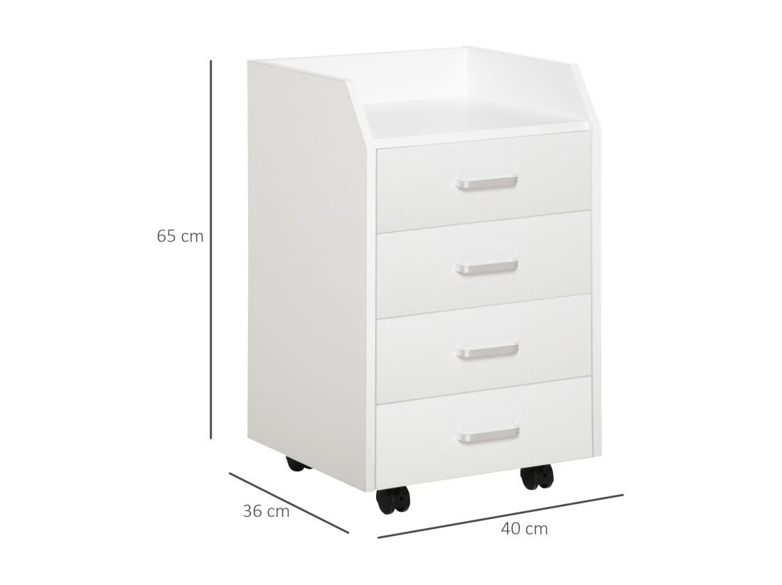 Vente Unique Vinsetto Caisson De Bureau Rangement Bureau Sur Roulettes 4 Tiroirs Coulissants Plateau à Rebord MDF Panneaux Particules Blanc