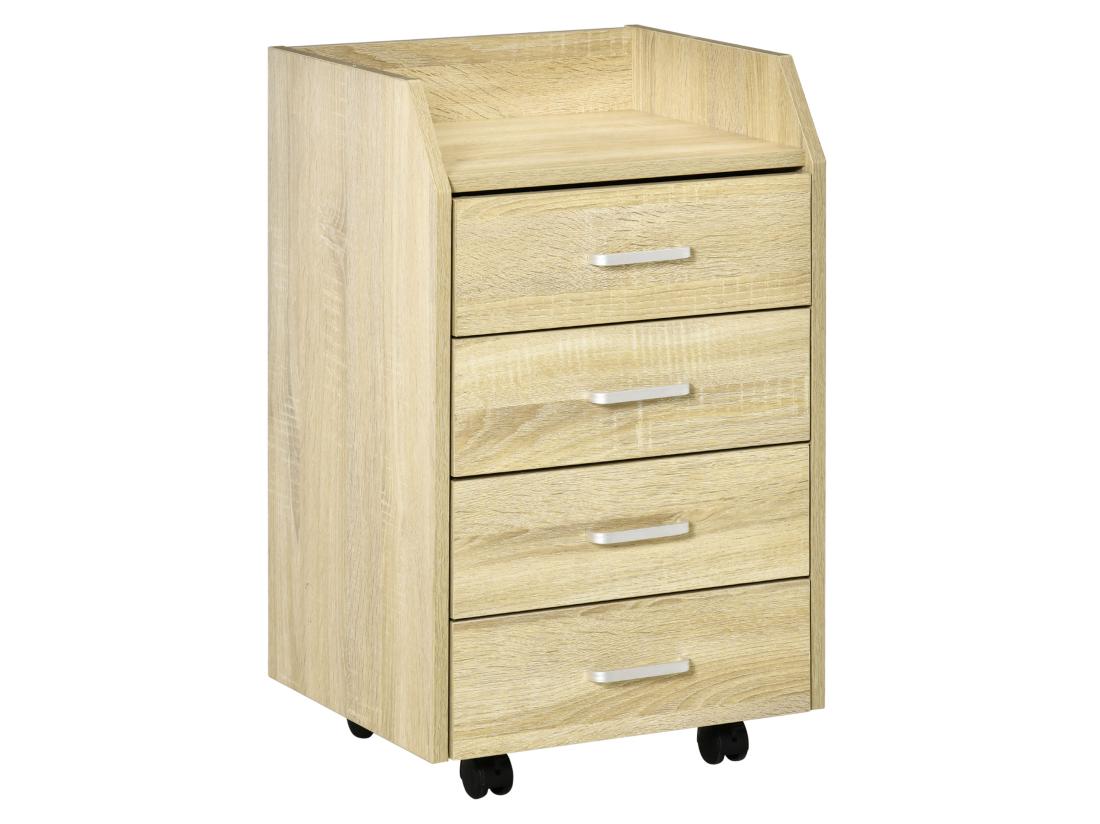 vente unique Vinsetto Caisson de bureau rangement bureau sur roulettes 4 tiroirs coulissants plateau à rebord MDF panneaux particules aspect chêne clair