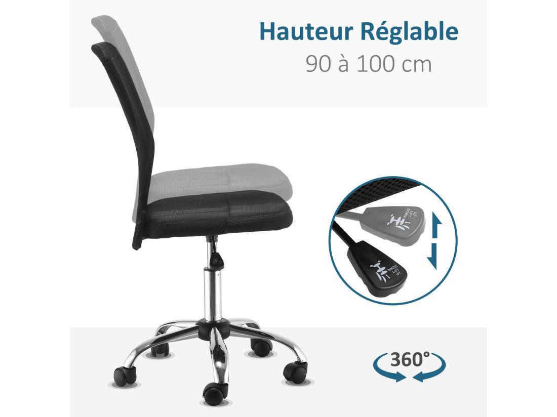 Vente Unique Vinsetto Chaise De Bureau Ergonomique Hauteur Réglable Piètement Chromé Pivotant 360° Revêtement Maille Noir