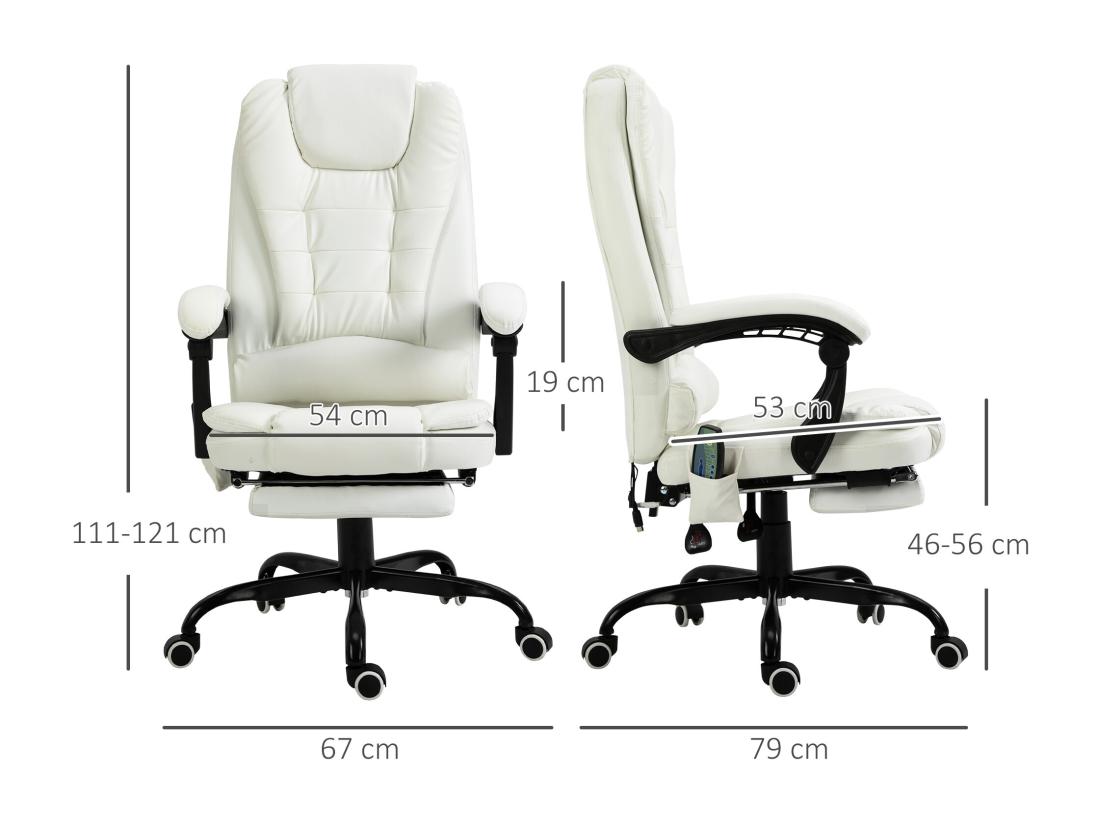 Vente Unique Vinsetto Fauteuil De Bureau Direction Massant Hauteur Réglable Dossier Inclinable Repose-pied + Coussin Lombaires Intégrés Revêtement Synthétique Blanc