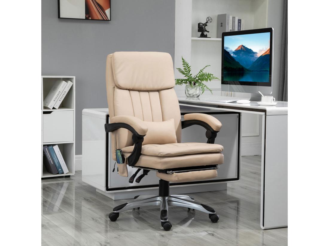 Vente Unique Vinsetto Fauteuil De Bureau Direction Massant Hauteur Réglable Dossier Inclinable Repose-pied Coussin Lombaires Revêtement Synthétique Beige
