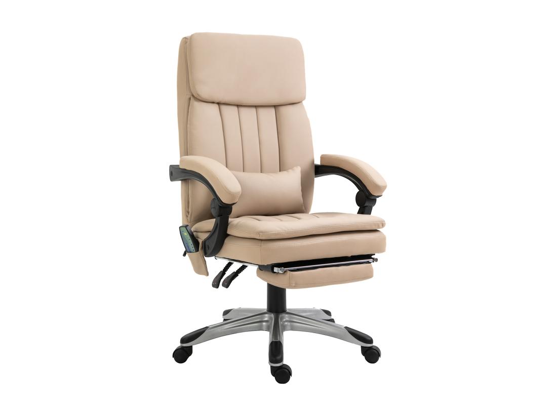 Vente Unique Vinsetto Fauteuil De Bureau Direction Massant Hauteur Réglable Dossier Inclinable Repose-pied Coussin Lombaires Revêtement Synthétique Beige