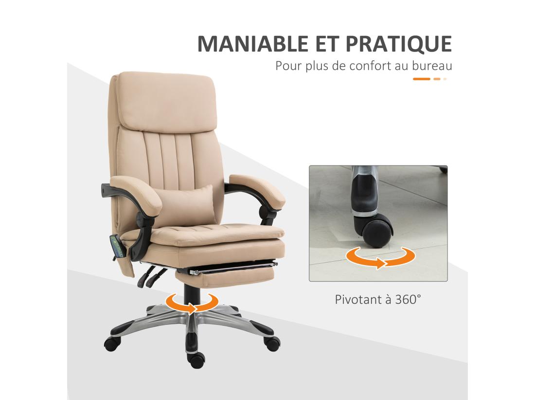 vente unique Vinsetto Fauteuil de bureau direction massant hauteur réglable dossier inclinable repose-pied coussin lombaires revêtement synthétique beige