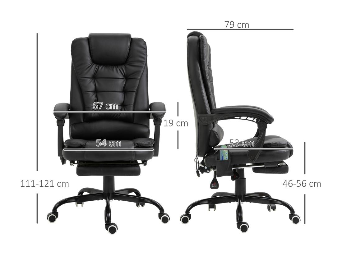 Vente Unique Vinsetto Fauteuil De Bureau Direction Massant Hauteur Réglable Dossier Inclinable Repose-pied + Coussin Lombaires Intégrés Revêtement Synthétique Noir