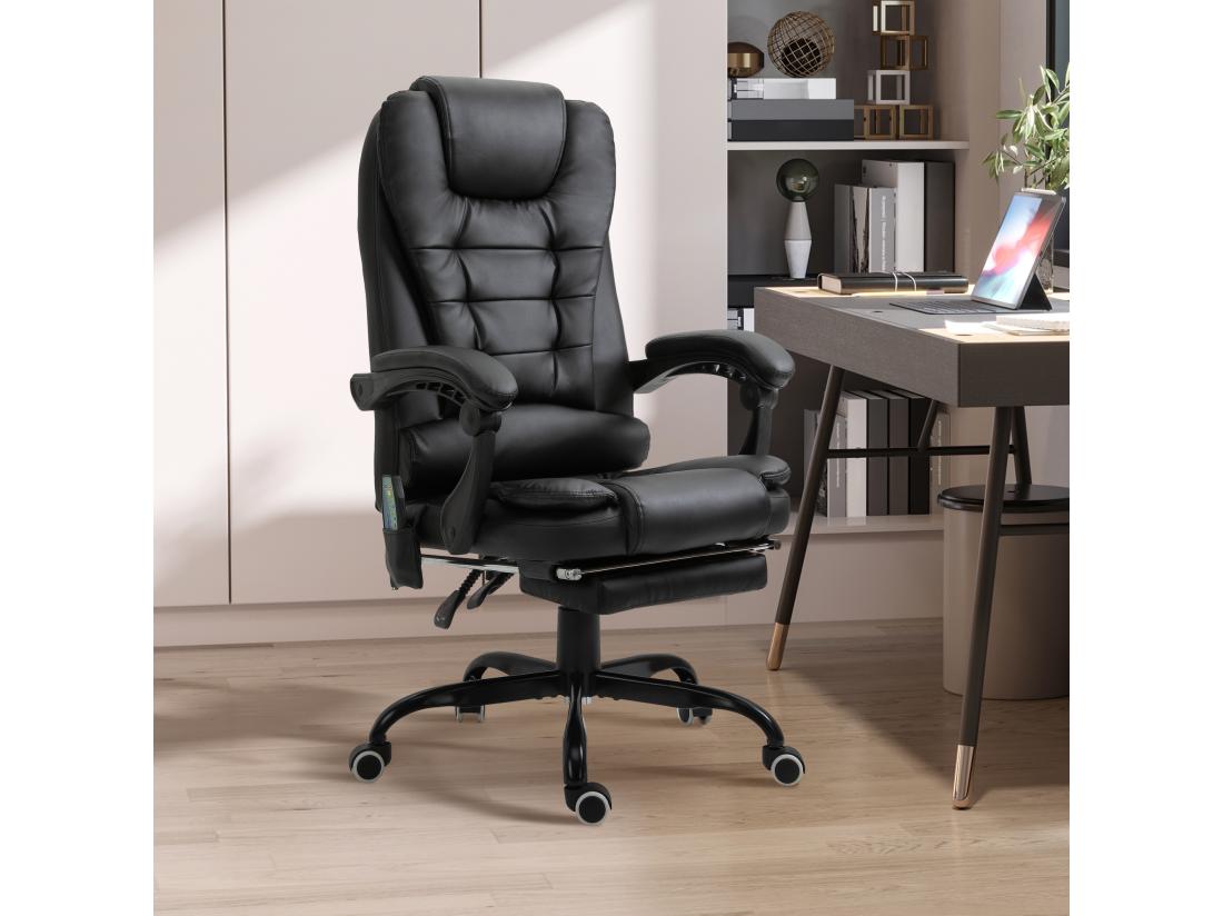 vente unique Vinsetto Fauteuil de bureau direction massant hauteur réglable dossier inclinable repose-pied + coussin lombaires intégrés revêtement synthétique noir