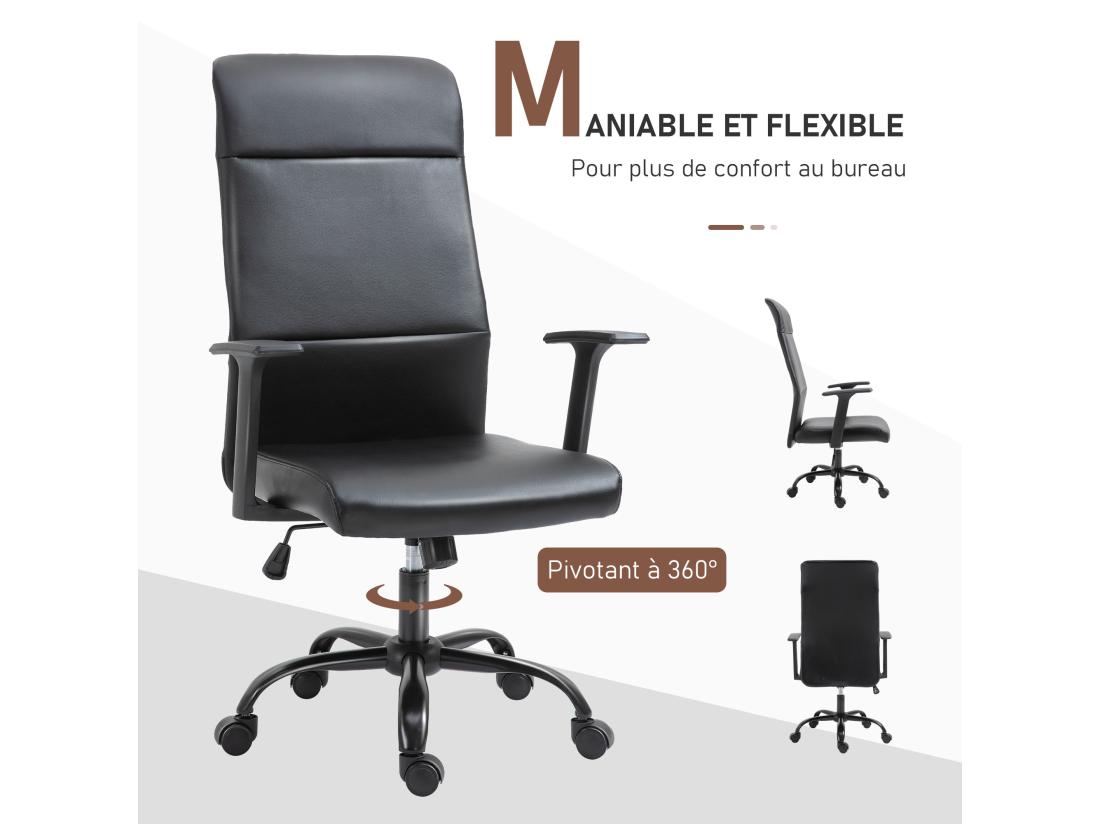 Vente Unique Vinsetto Fauteuil De Bureau Manager Ergonomique Pivotant 360° Hauteur Assise Réglable Revêtement Synthétique PU Noir